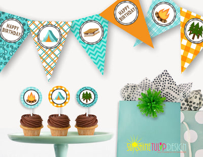 Printable Camping Birthday Party Package, Campout Birthday Party Decor ...