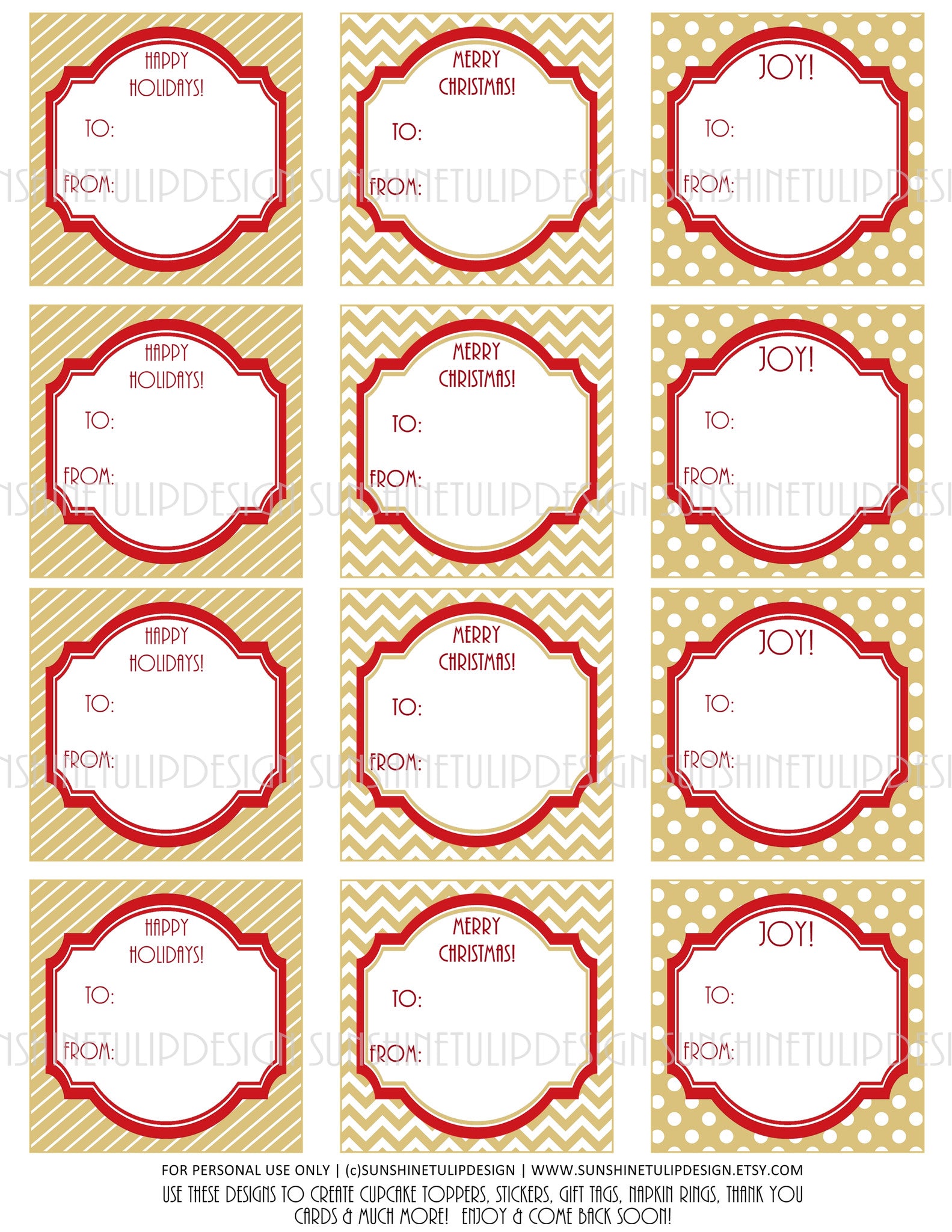 Printable Gold Chevron Christmas Gift Tags, Christmas Labels, Red and -  Sunshinetulipdesign