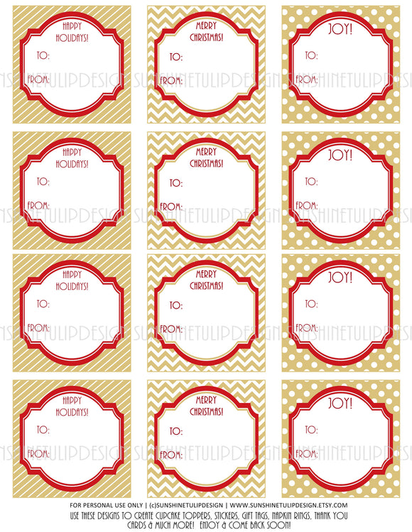 Printable Christmas Gift Tags, Christmas Labels, Red and Green