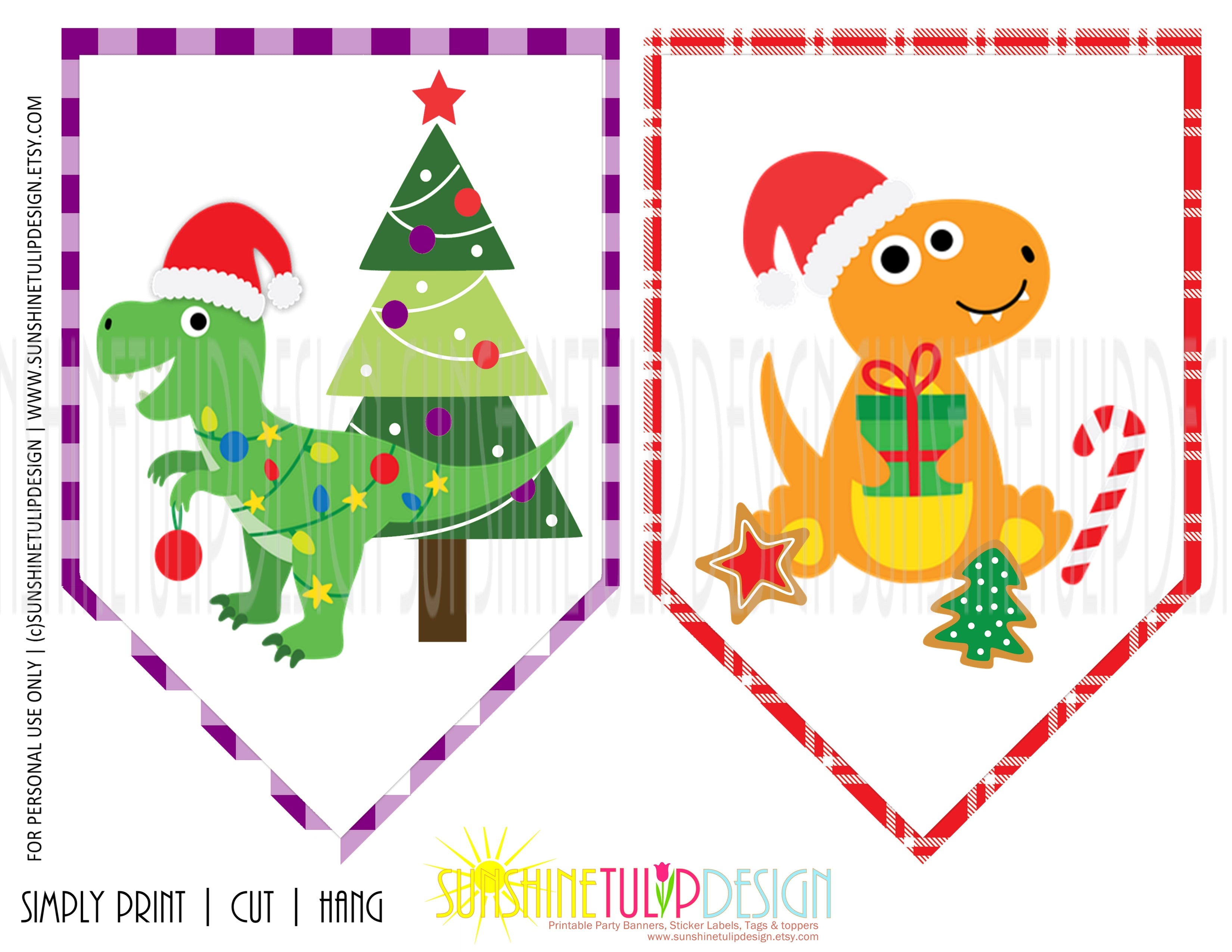 Christmas Dinosaur Gift Tag Stickers