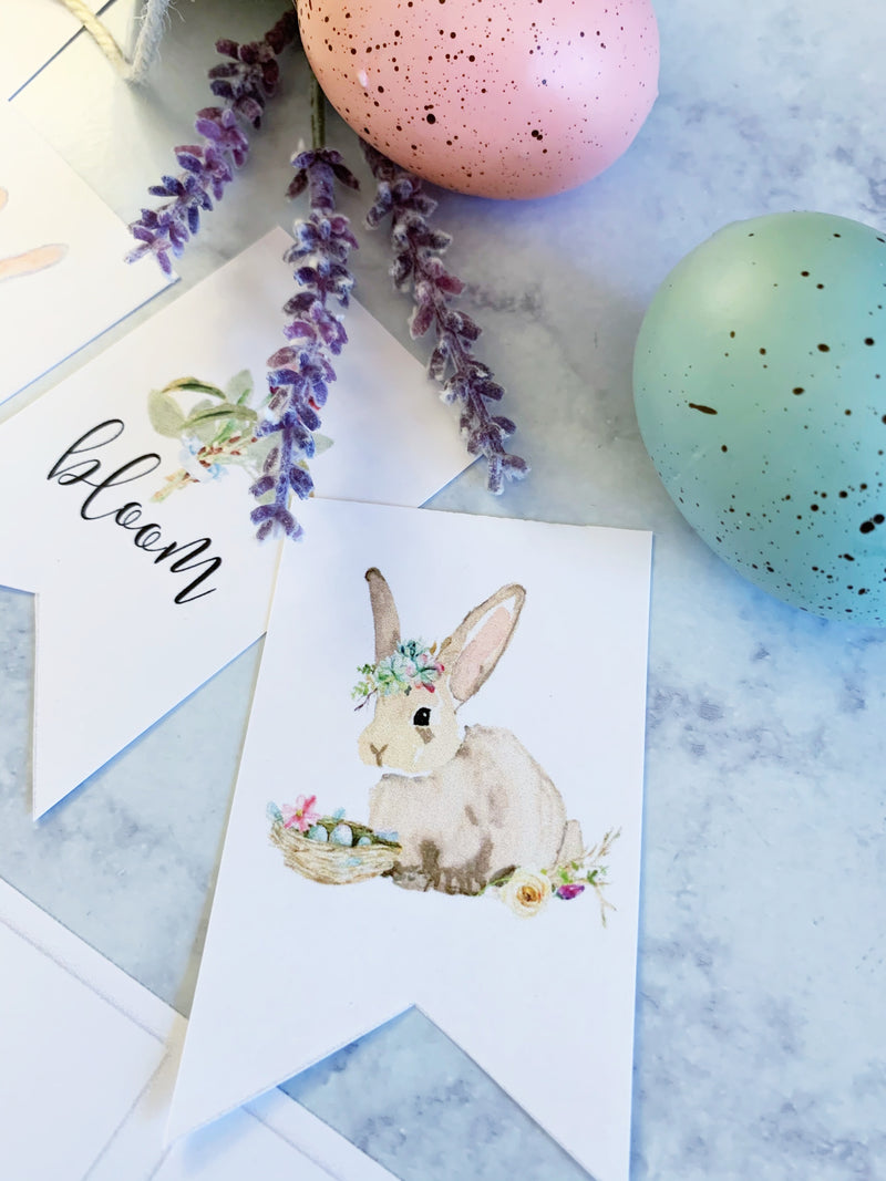 Printable Bunny and Floral Gift Tags, Spring Bunny Mini Banner, Easter ...