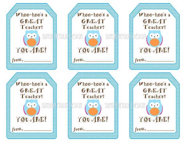 Whooo's a Great Teacher Printable Teacher Tags - Sunshinetulipdesign