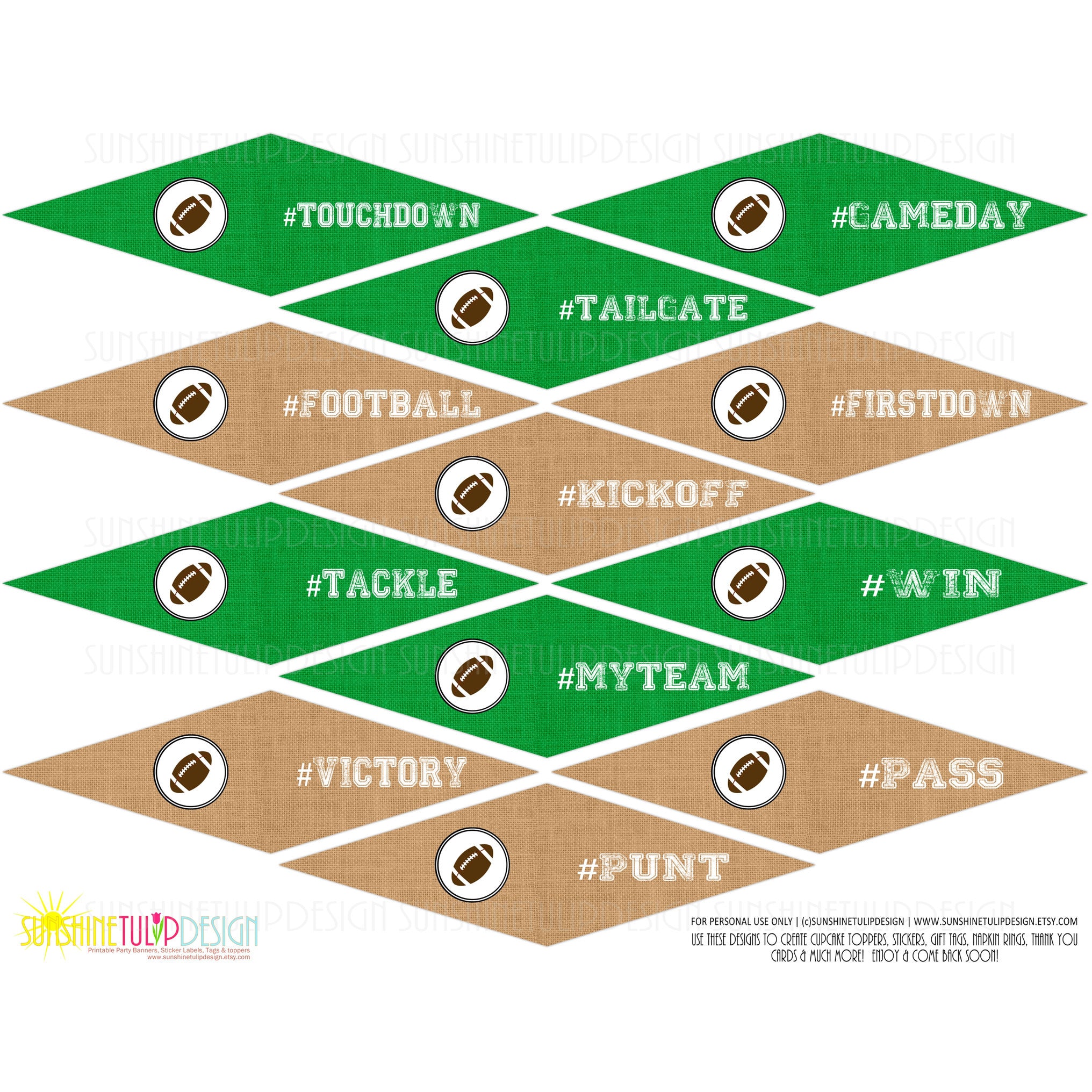 Printable Football Pennant Picks, Football Tailgate Toppers