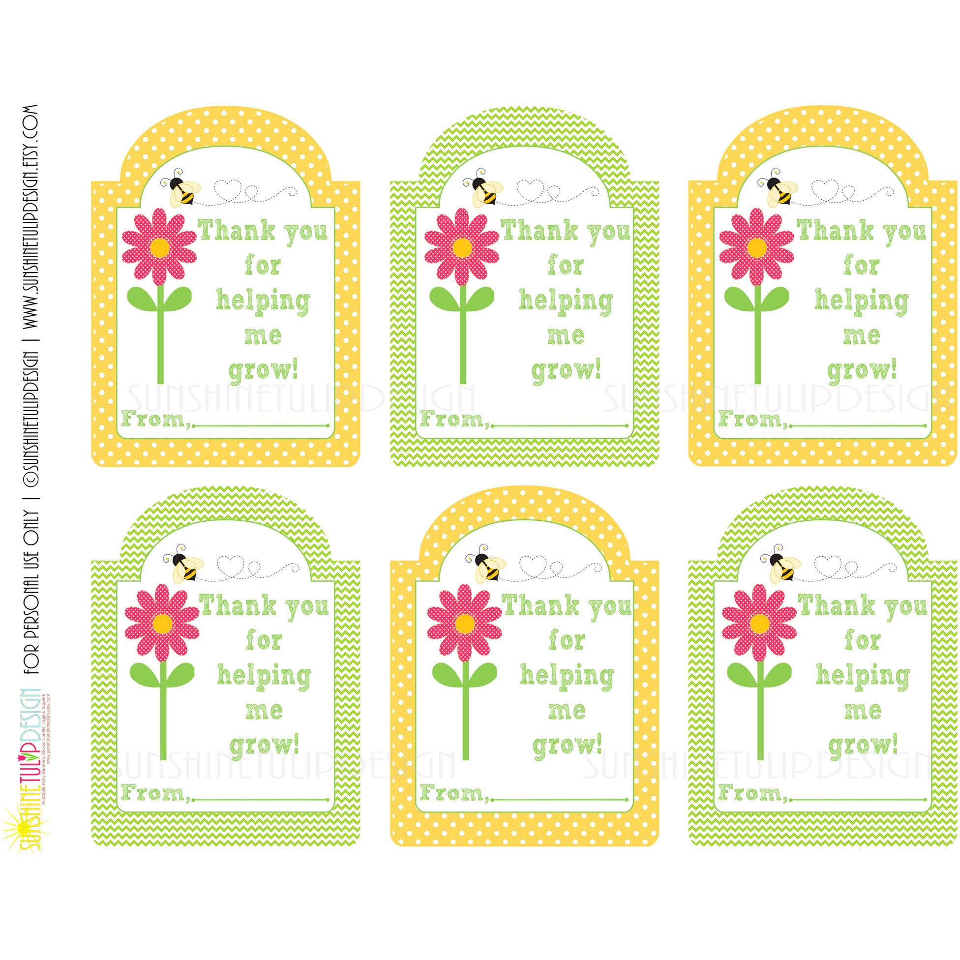 Printable Teacher Appreciation Gift Tags, Thank You for Helping Me Gro -  Sunshinetulipdesign